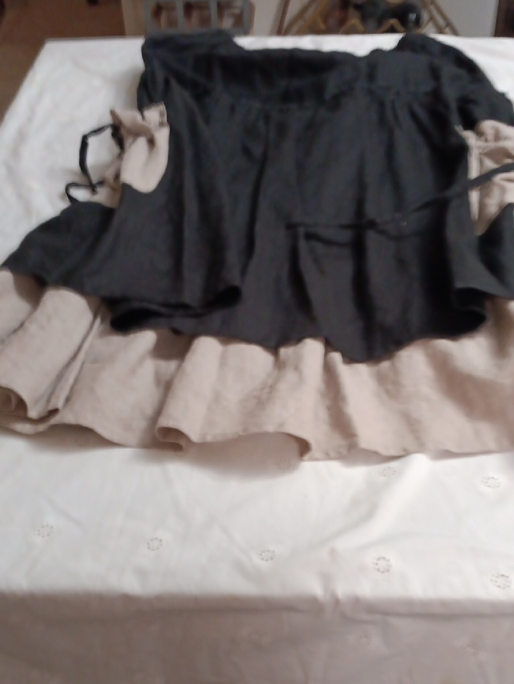 Black Tiered Linen Skirt with Cream Under Layer- Women's - Picture 4 of 7